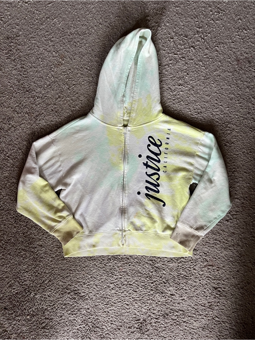 Justice Girls' Tie-Dye Zip Hoodie - Pastel Yellow & Mint